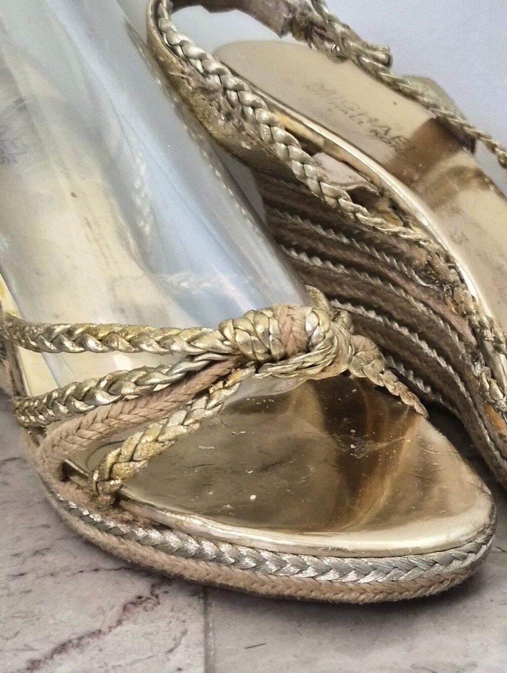 Michael Kors Palm Beach Womens Strappy Sandal Wedge Heel Espadrille Gold